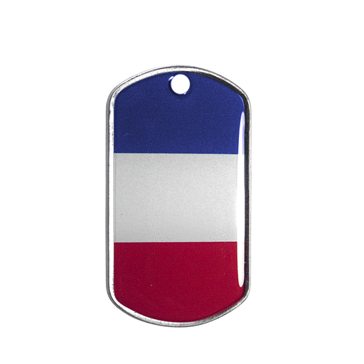 Plaque militaire ID Tag ornée du drapeau français.Pour identifier ou revendiquer, en porte-clés voire en pendentif, c'est comme vous voulez !Motif imprimé UV recouvert d'un