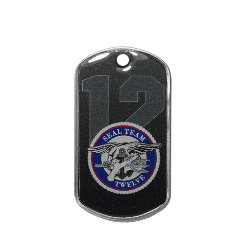 Plaque militaire dog tag marquée d'un insigne Navy Seal pour identifier votre porte-clés ou à porter comme pendentif.Motif imprimé UV recouvert d'une résine transpar