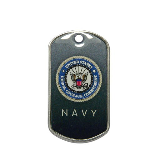 Plaque militaire dog tag imprimée du logo de la Navy.Aux États Unis, la Navy est à la marine de guerre ce qu'est l'Air Force à l'aviation militaire. Pour identifier un port