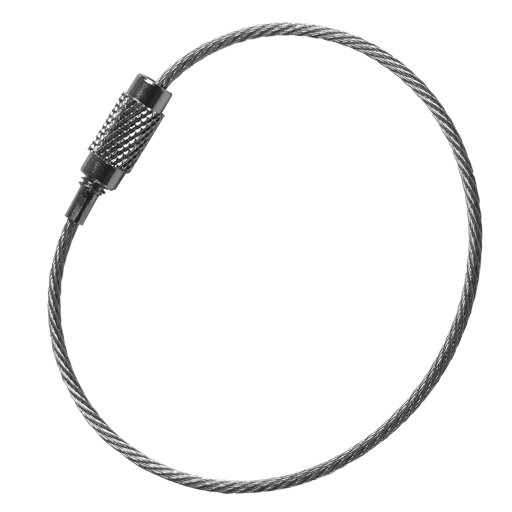 Pour porte-clés ou attache rapide, ce câble en acier inoxydable est muni d'un fermoir à vis. 
 
