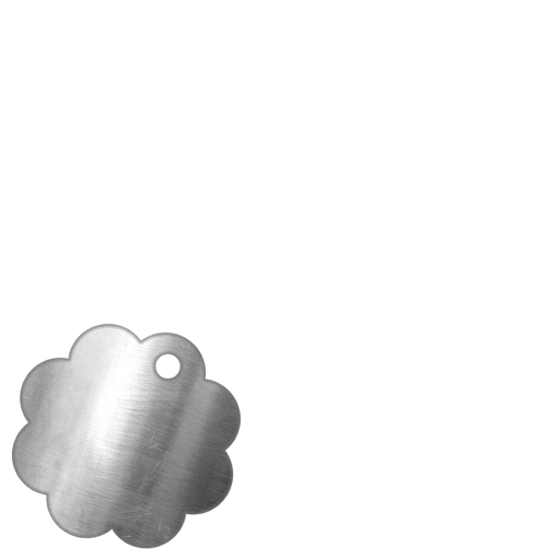Médaille pour chien en ACIER Inoxydable en forme de marguerite offrant une belle surface de gravure (environ Ø 20 mm). Marquage noir par le procédé de la gravure laser dite